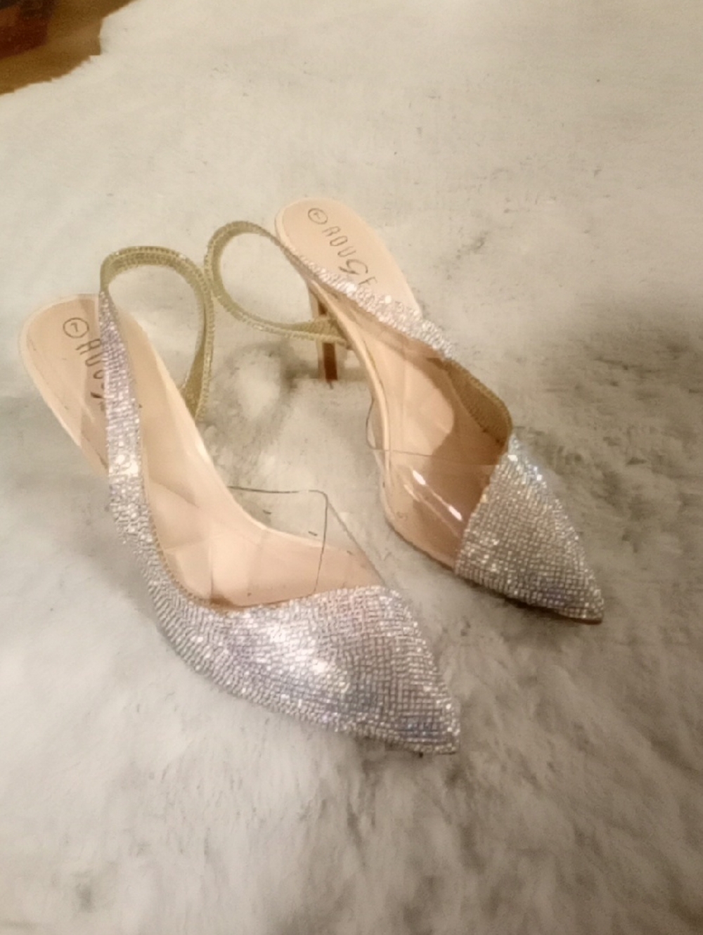 Rouge Helium Silver Crystal Slingback Heels